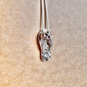 Vintage Sterling Silver Flip Flop Necklace, Plumeria Necklace, Hawaiian Jewelry
